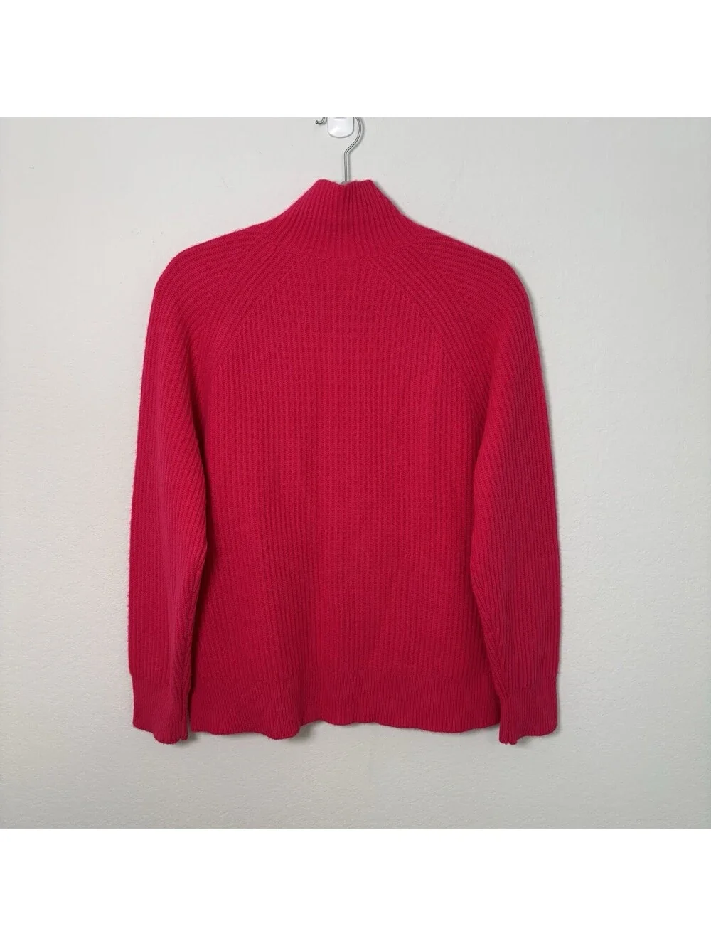 J. Crew Thick Ribbed Knit 100% Cashmere Mock Neck Sweater Womens Small Hot Pink